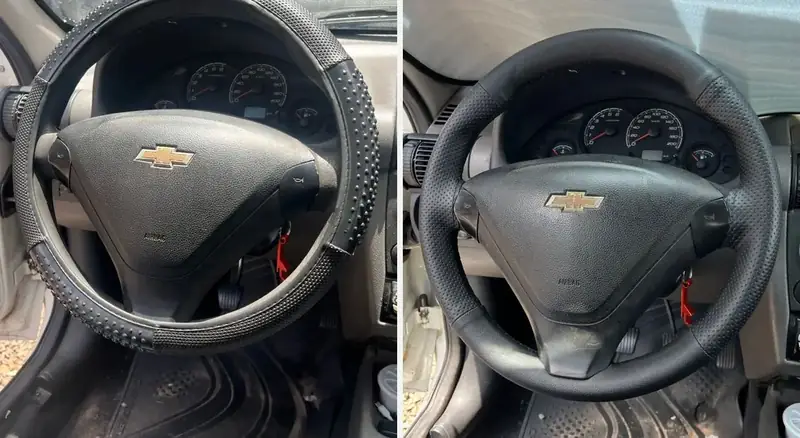 Chevrolet Classic: volante antes e depois do Revestimento Clássico
