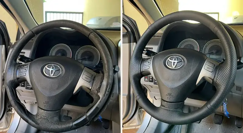 Toyota Corolla: volante antes e depois do Revestimento Clássico