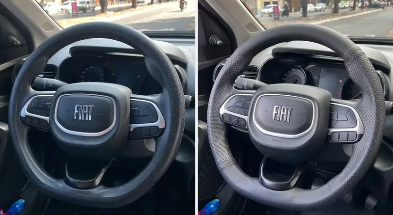 Fiat Cronos: volante antes e depois do Revestimento Clássico