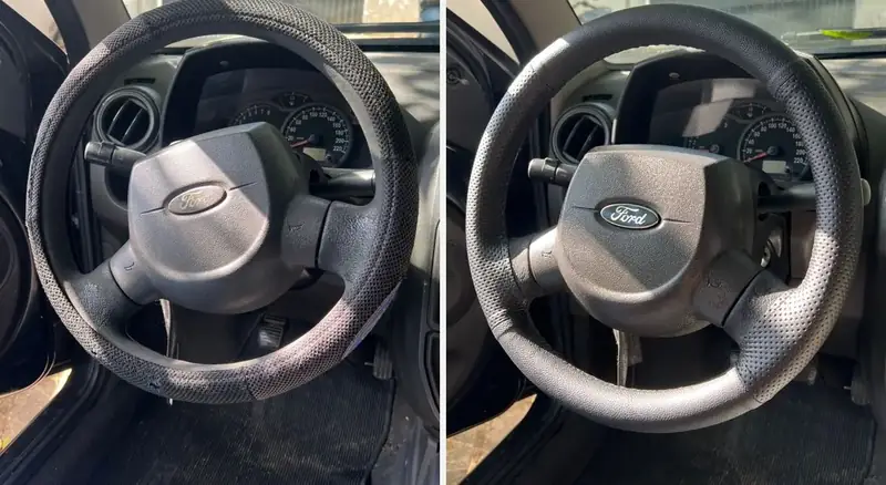 Ford Ka: volante antes e depois do Revestimento Clássico