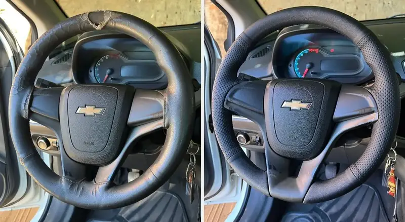 Chevrolet Onix: volante antes e depois do Revestimento Clássico