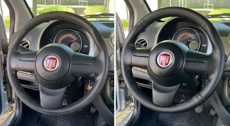 Fiat Uno: volante antes e depois do Revestimento Clássico